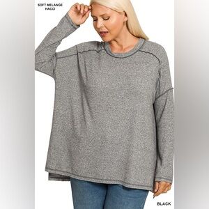 Zenana PLUS SOFT MELANGE HACCI EXPOSED SEAM HI-LOW TEE